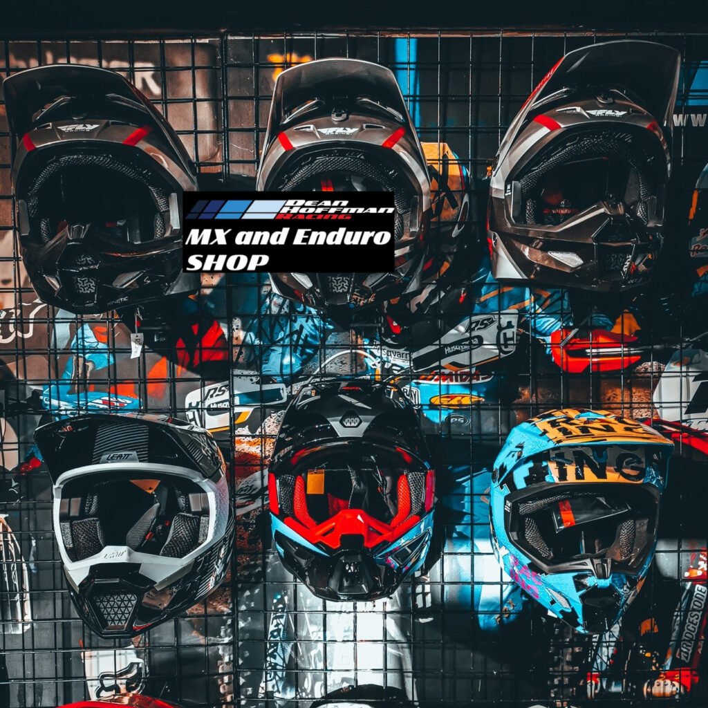 Helmet wall at the MX and Enduro Shop